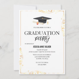 Graduation Party Invitation Elegant Gold Editable  招待状