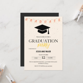 Graduation Party Invitation Elegant Gold Editable  招待状
