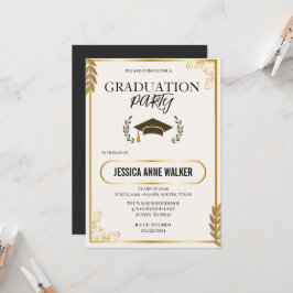 Graduation Party Invitation Elegant Gold Editable  招待状