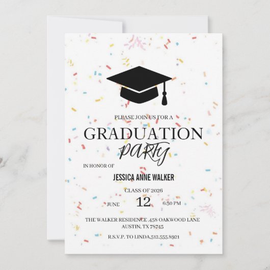 Graduation Party Invitation Elegant Gold Editable  招待状 (正面)