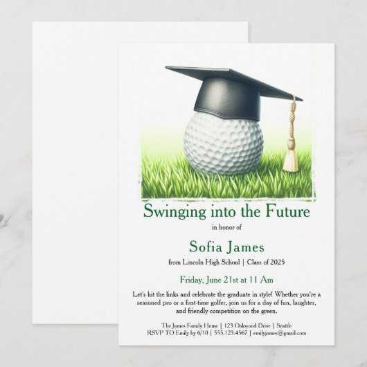 Graduation Party Invitation Golf Theme 招待状 (正面/裏面)