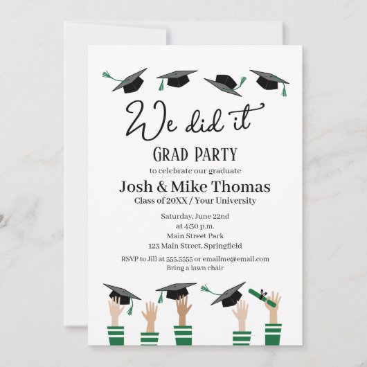 Graduation Party Invitation Green Grad Party 招待状 (正面)