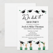 Graduation Party Invitation Green Grad Party 招待状 (正面/裏面)