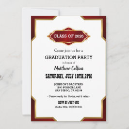 Graduation Party Invitation Red Retro Inspired  招待状