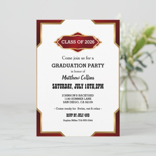 Graduation Party Invitation Red Retro Inspired  招待状 (スタンド正面)