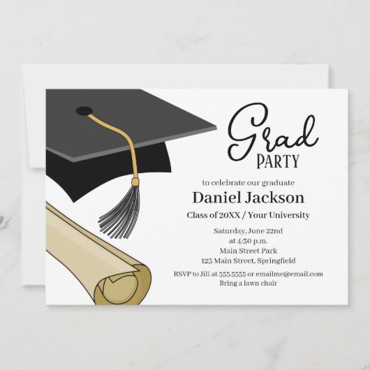 Graduation Party Invitation tassel hat Grad Party 招待状 (正面)
