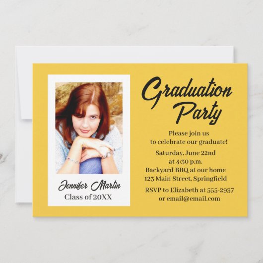 Graduation Party Invitation yellow simple photo 招待状 (正面)