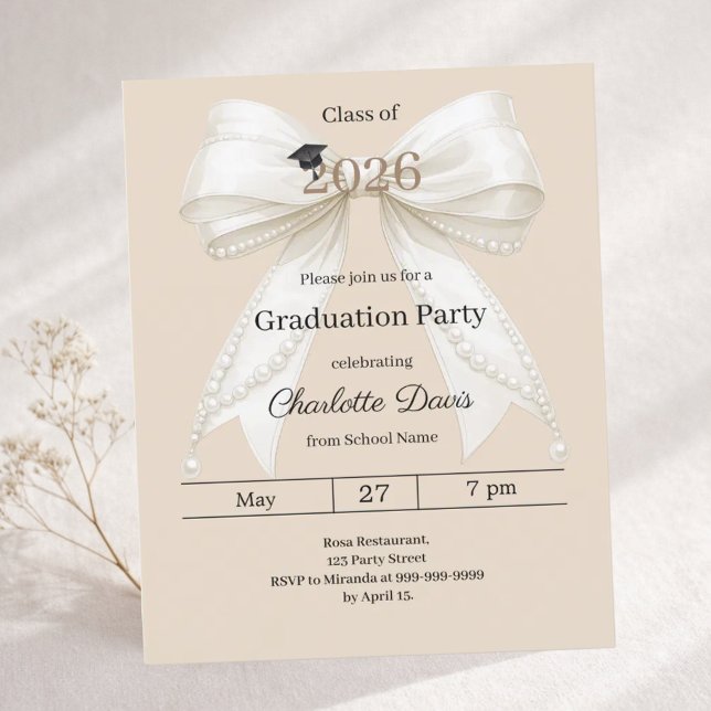 Graduation party ivory bow champagne invitation (クリエイターアップロード済み)