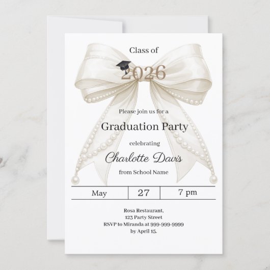 Graduation party ivory bow class of 2026 招待状 (正面)