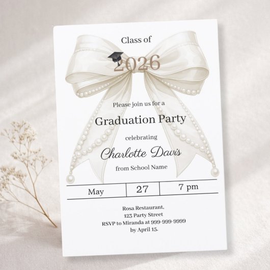 Graduation party ivory bow class of 2026 招待状