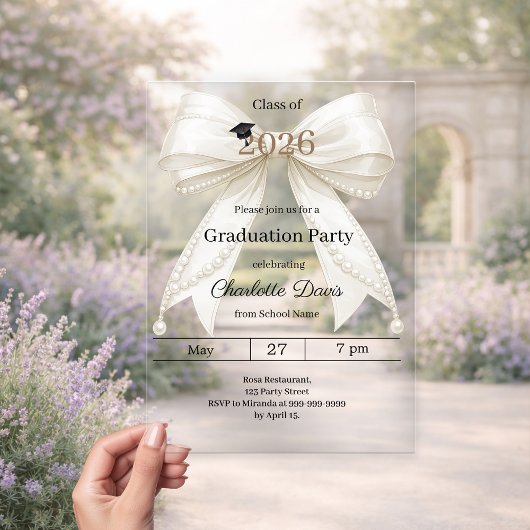 Graduation party ivory bow class of 2026 luxury アクリル招待状