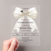Graduation party ivory bow class of 2026 luxury アクリル招待状 (インサイチュ (ポータブル))
