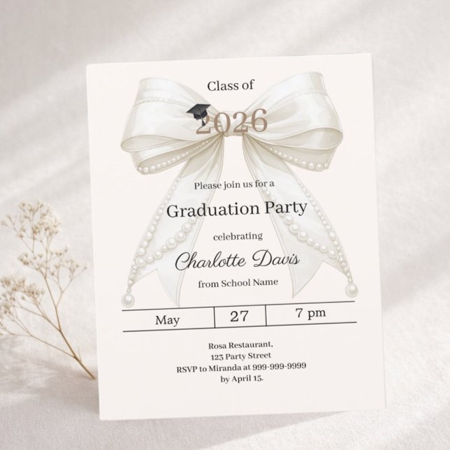 Graduation party ivory bow cream 2026 invitation (クリエイターアップロード済み)