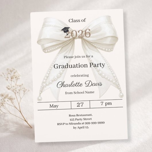Graduation party ivory bow cream class of 2026 招待状