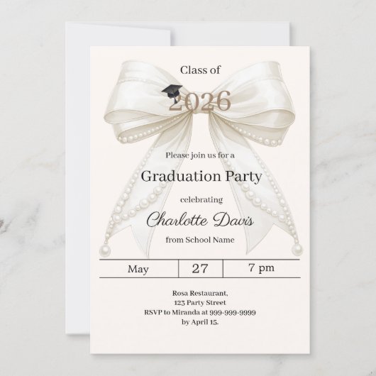 Graduation party ivory bow cream class of 2026 招待状 (正面)