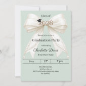 Graduation party ivory bow sage green 2026 招待状 (正面)