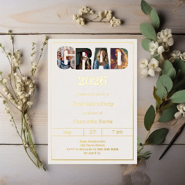 Graduation party ivory gold grad photo 箔招待状