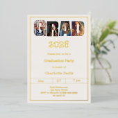 Graduation party ivory gold grad photo 箔招待状 (立ち正面)