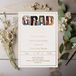 Graduation party ivory rose gold grad photo luxury 箔招待状