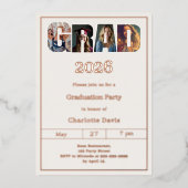 Graduation party ivory rose gold grad photo luxury 箔招待状 (正面)
