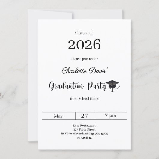 Graduation party modern class of 2026 招待状 (正面)