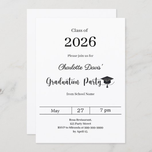 Graduation party modern class of 2026 招待状 (正面/裏面)