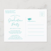 Graduation Party Modern Script Teal Blue 3 Photo インビテーションポストカード (裏面)