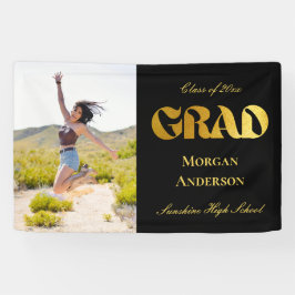 Graduation Party Photo Black Gold Typography Yard 横断幕