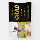 Graduation Party Photo Black Gold Typography Yard 横断幕 (縦)