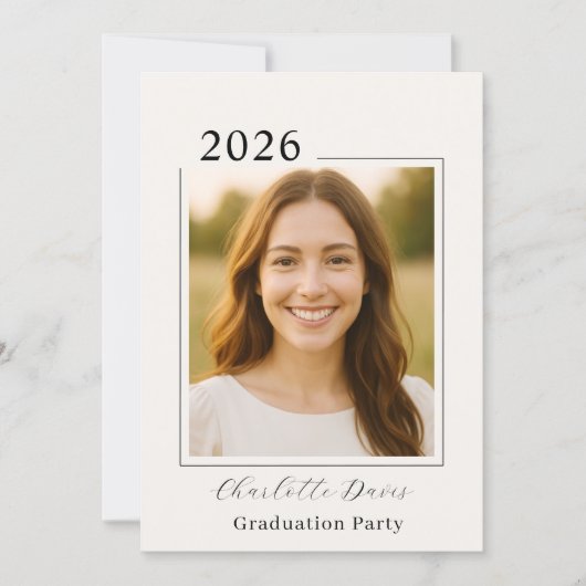 Graduation party photo class of 2026 beige 招待状 (正面)