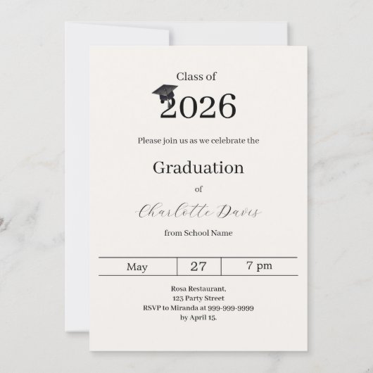 Graduation party photo class of 2026 beige 招待状 (裏面)
