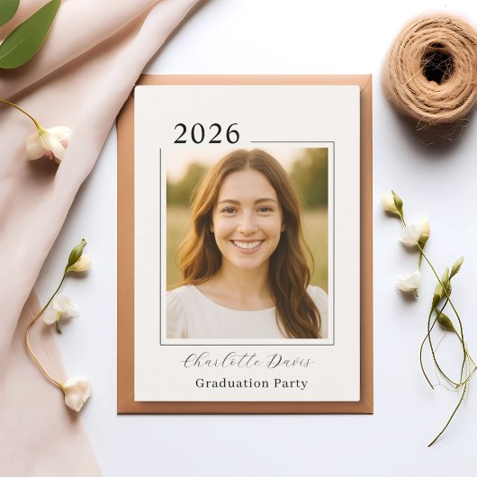 Graduation party photo class of 2026 beige 招待状