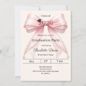 Graduation party pink bow cream class of 2026 招待状 (正面)