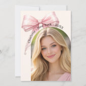 Graduation party pink bow cream photo arch 2026 招待状 (裏面)