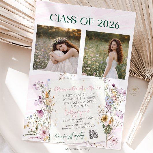 Graduation party QR Code Wildflower   招待状