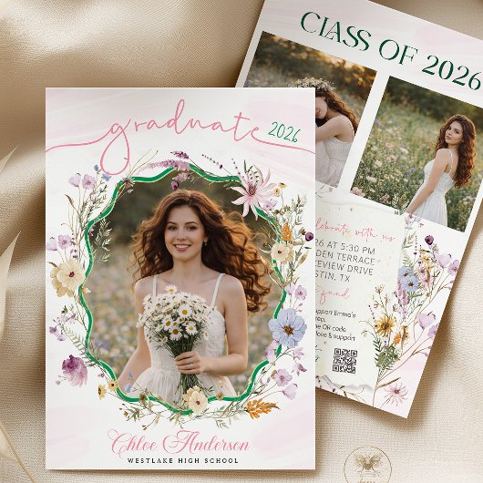 Graduation party QR Code Wildflower   招待状