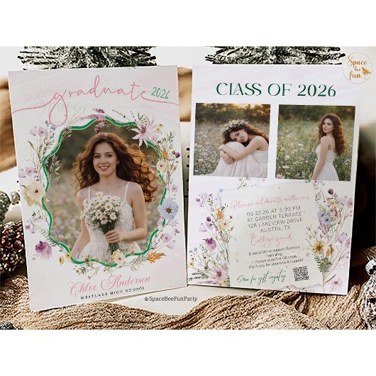 Graduation party QR Code Wildflower   招待状