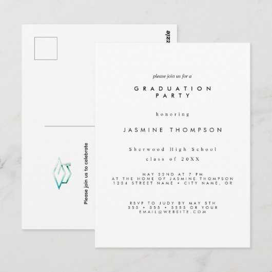 Graduation Party Simple Elegant Invite ポストカード (正面/裏面)