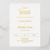 Graduation party white gold class of 2026 luxury 箔招待状 (正面)