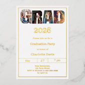 Graduation party white gold grad photo luxury 箔招待状 (正面)