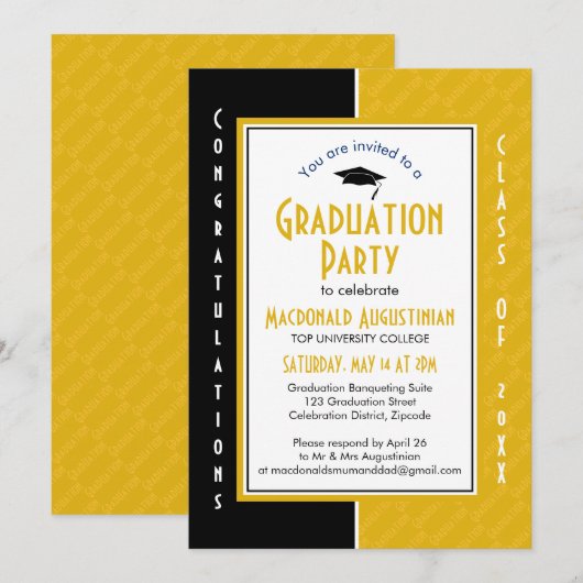 GRADUATION Personalized Yellow SCIENCE Graduate 招待状 (正面/裏面)