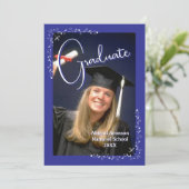 Graduation Photo Announcement Blue and White  招待状 (スタンド正面)