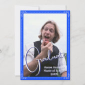 Graduation Photo Announcement Bright Blue & White 招待状 (正面)