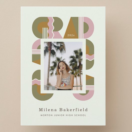 Graduation photo announcement card 2026 retro 案内状