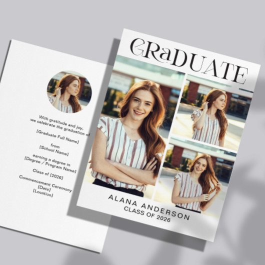 Graduation Photo Announcement Modern Collage 案内状