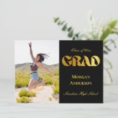 Graduation Photo Black and Gold Announcement  招待状 (スタンド正面)