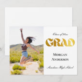 Graduation Photo Black and Gold Announcement  招待状 (正面/裏面)