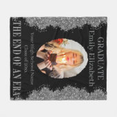 Graduation Photo Blanket Black Silver Glitter フリースブランケット (正面(横))