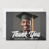 Graduation Photo Bold Script Overlay Graduate サンキューカード (正面)
