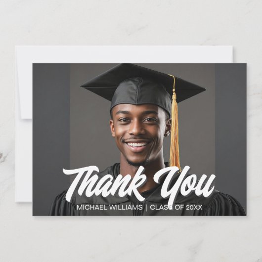Graduation Photo Bold Script Overlay Graduate サンキューカード (正面)